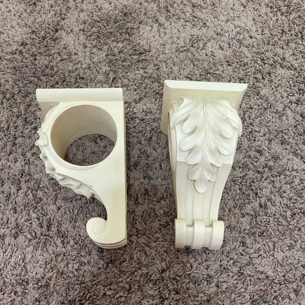 Vintage Style‎ Acanthus Leaf Curtain Rod Bracket Pair Cream Italian Tuscan READ
